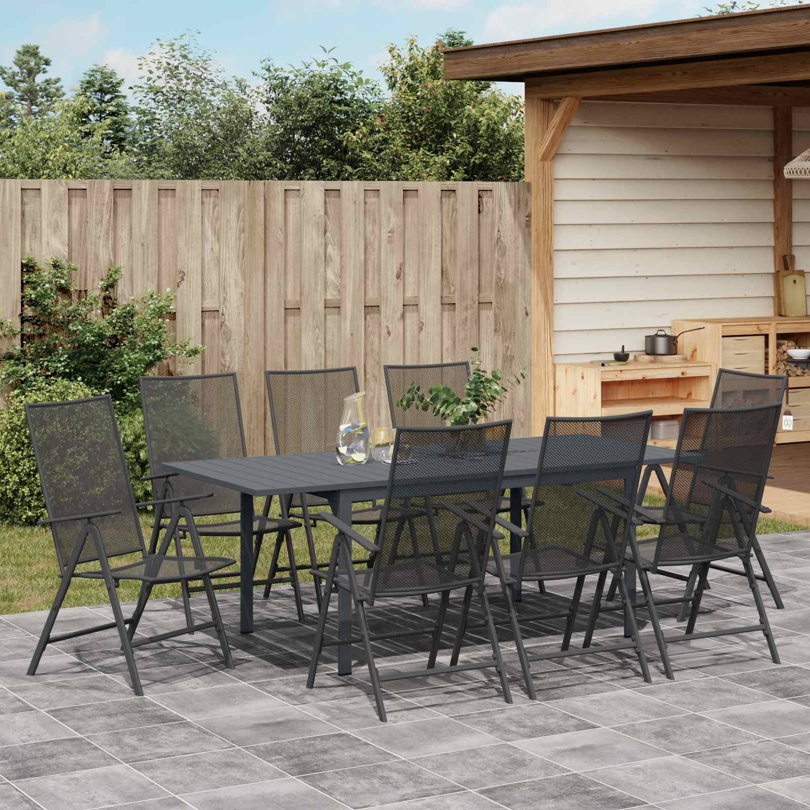 Garden Dining Set Folding 9 Pcs Anthracite Steel