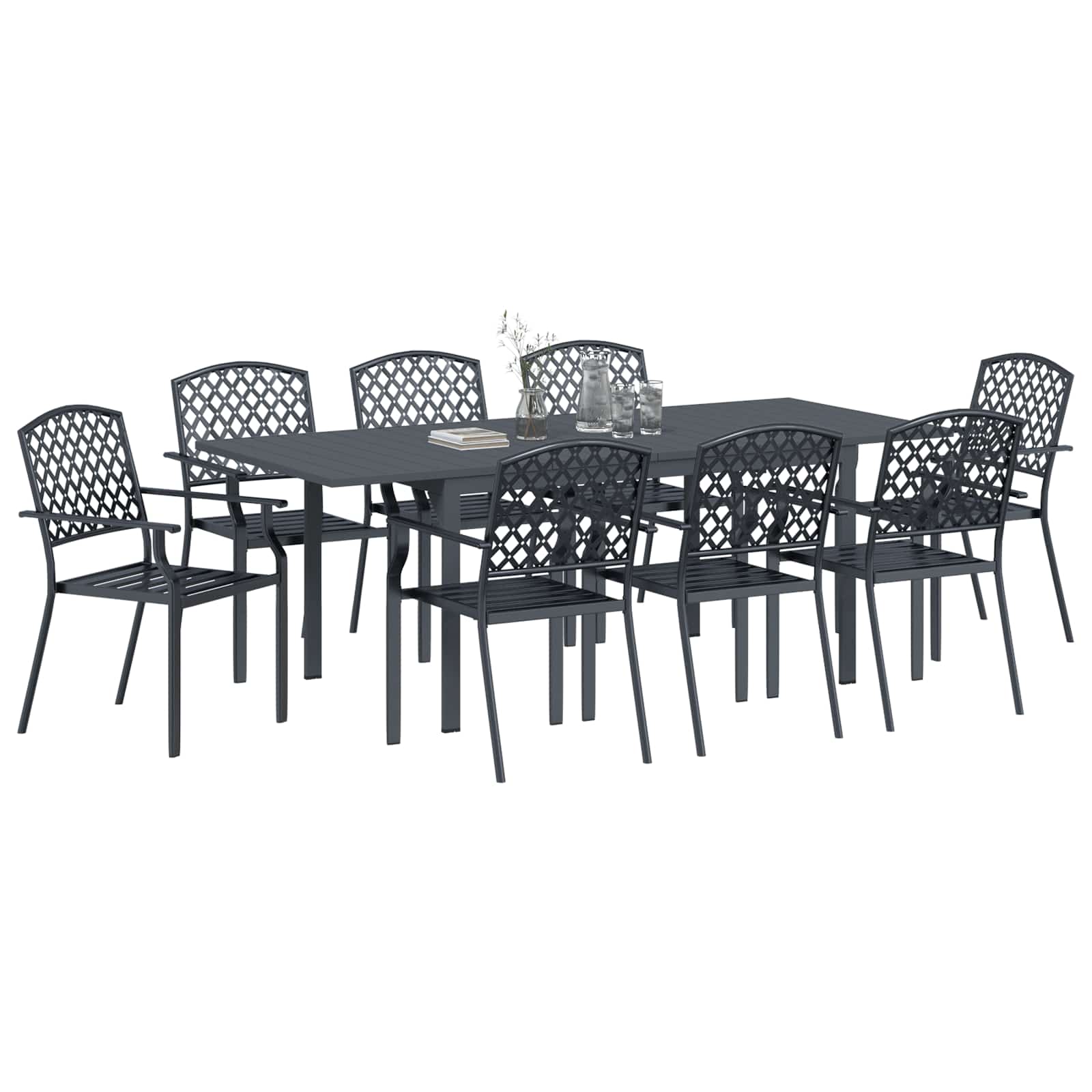 Garden Dining Set 9 Pcs Anthracite Steel