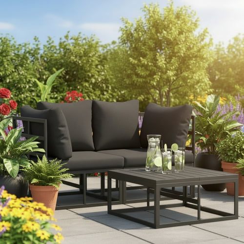 Garden Sofa Set 3 Pcs Black Metal