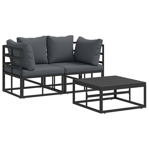 Garden Sofa Set 3 Pcs Black Metal