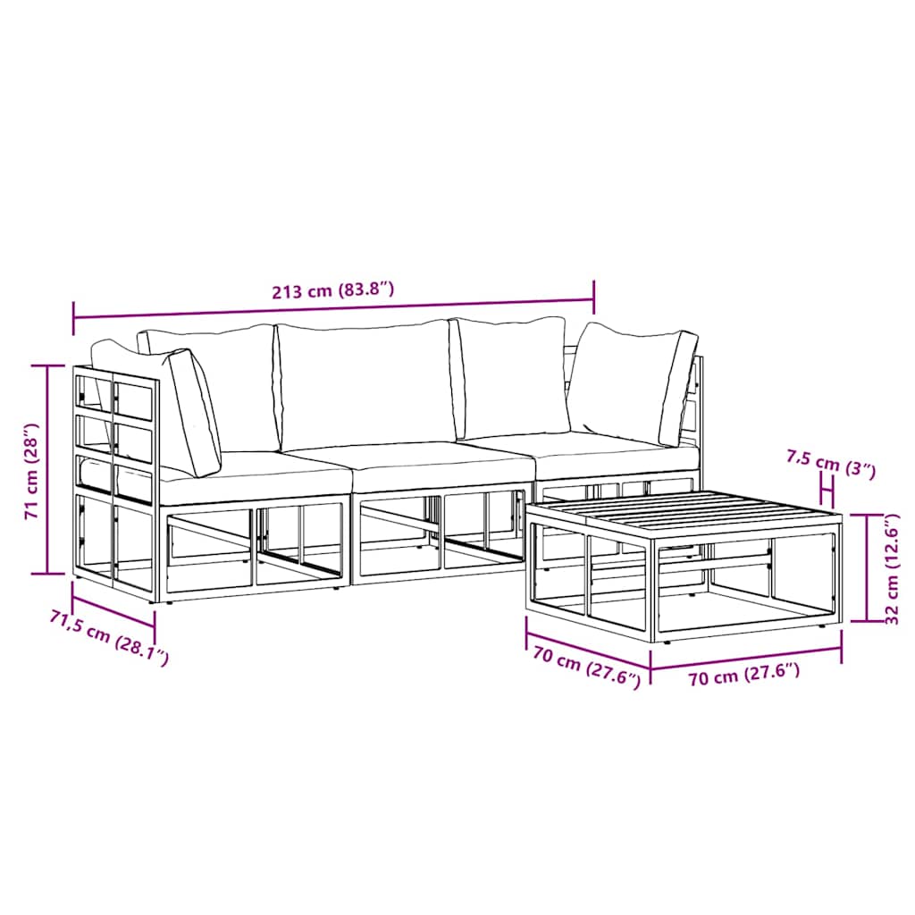 Garden Sofa Set 4 Pcs Black Metal
