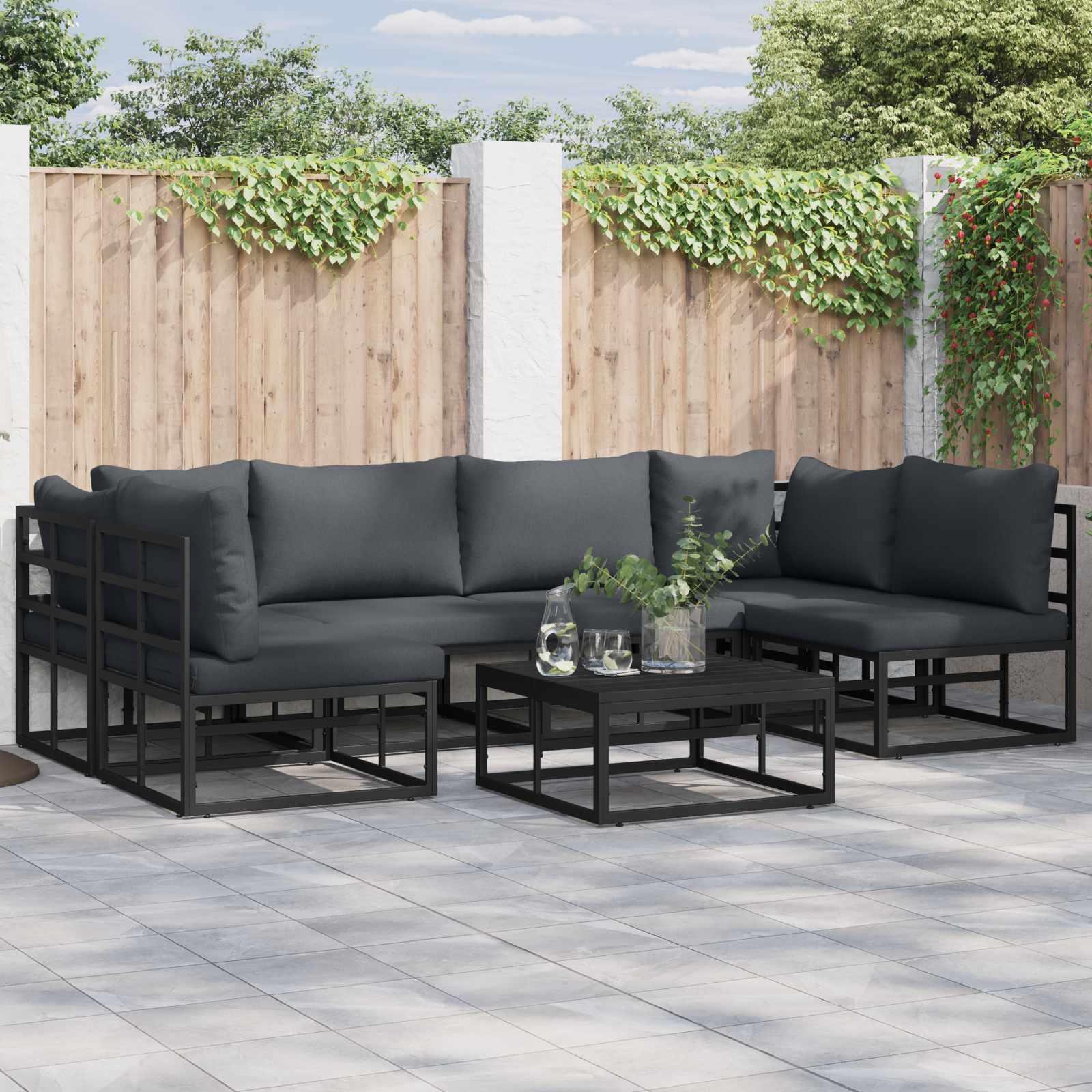 Garden Sofa Set With Cushion 6 Pcs Black Aluminium