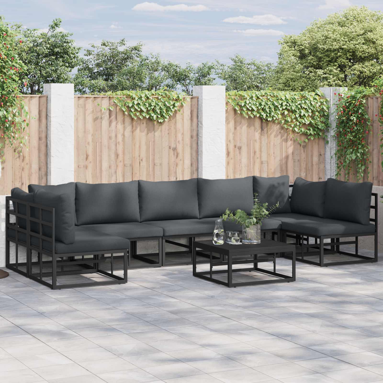 Garden Sofa Set With Cushion 8 Pcs Black Aluminium