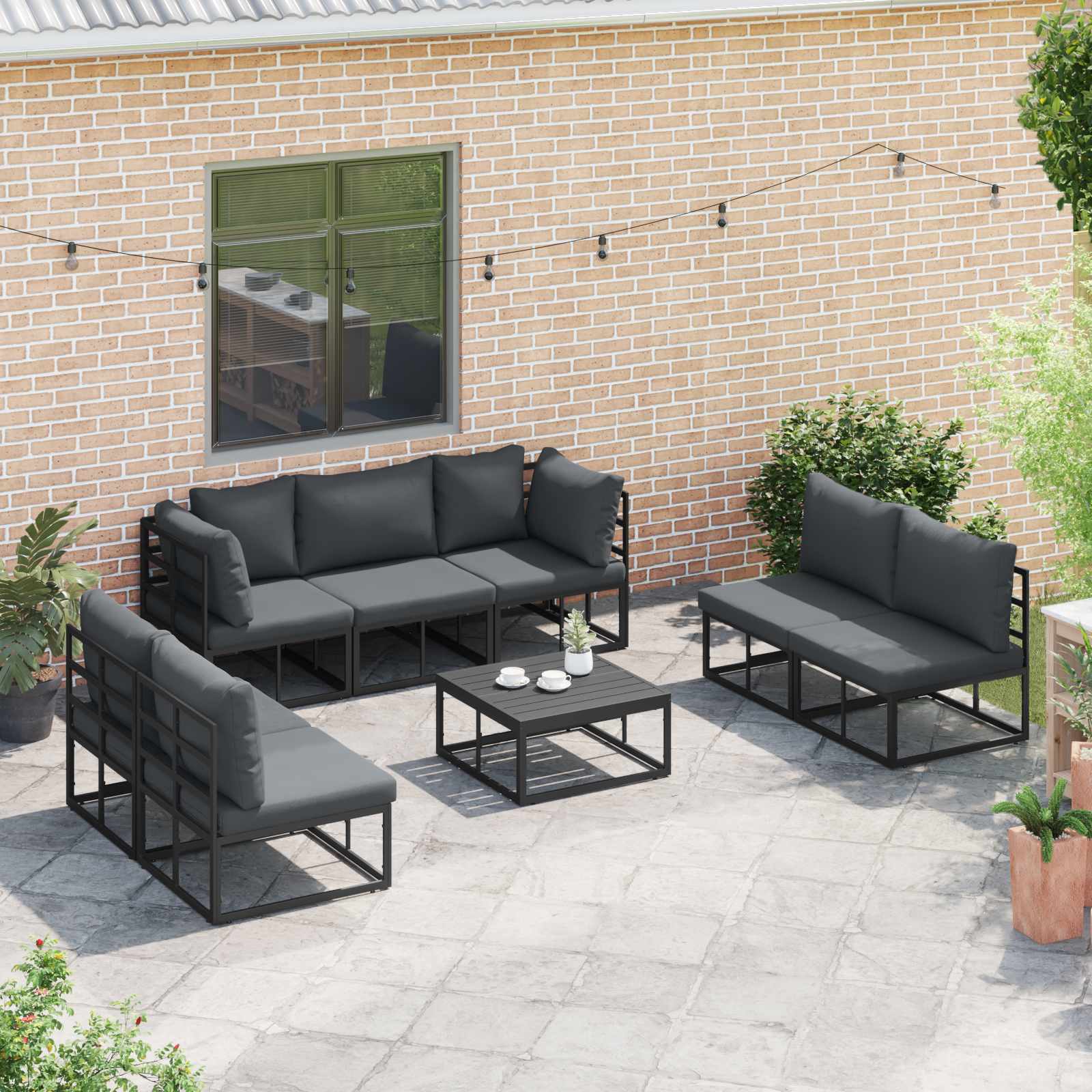 Garden Sofa Set With Cushion 8 Pcs Black Aluminium