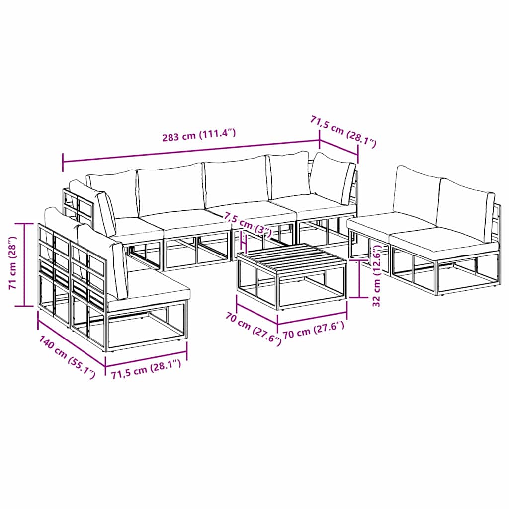 Garden Sofa Set With Cushion 9 Pcs Black Aluminium