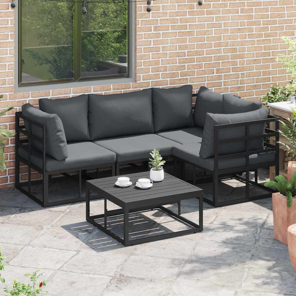 Outdoor Furniture Set Garden Sofa Cushion 4 Pcs Black Aluminium Adjustable LED W