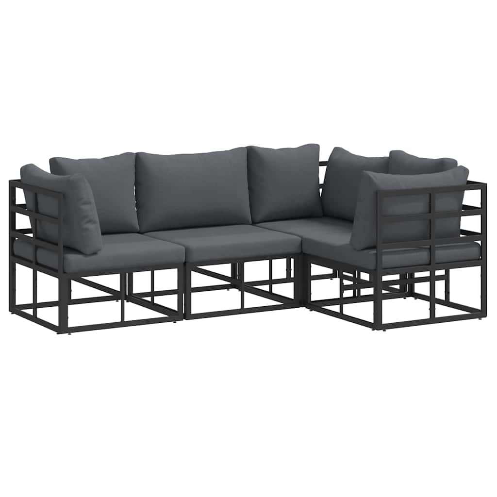 Outdoor Furniture Set Garden Sofa Cushion 4 Pcs Black Aluminium Adjustable LED W