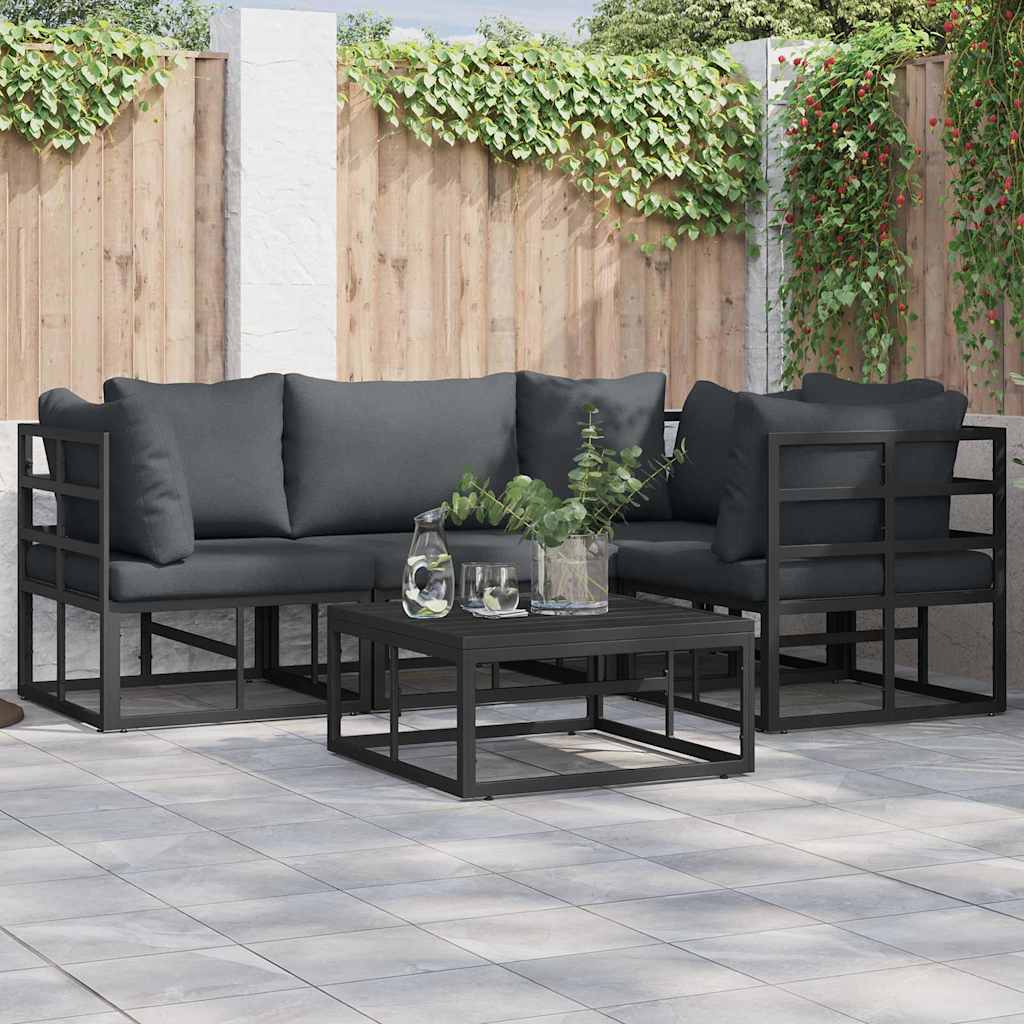 Outdoor Furniture Set Garden Sofa Cushion 4 Pcs Black Aluminium Adjustable LED W