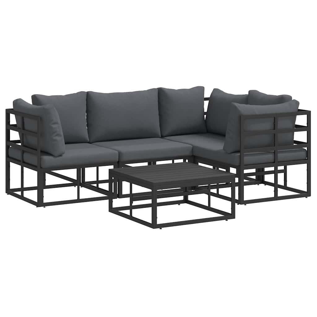 Outdoor Furniture Set Garden Sofa Cushion 4 Pcs Black Aluminium Adjustable LED W