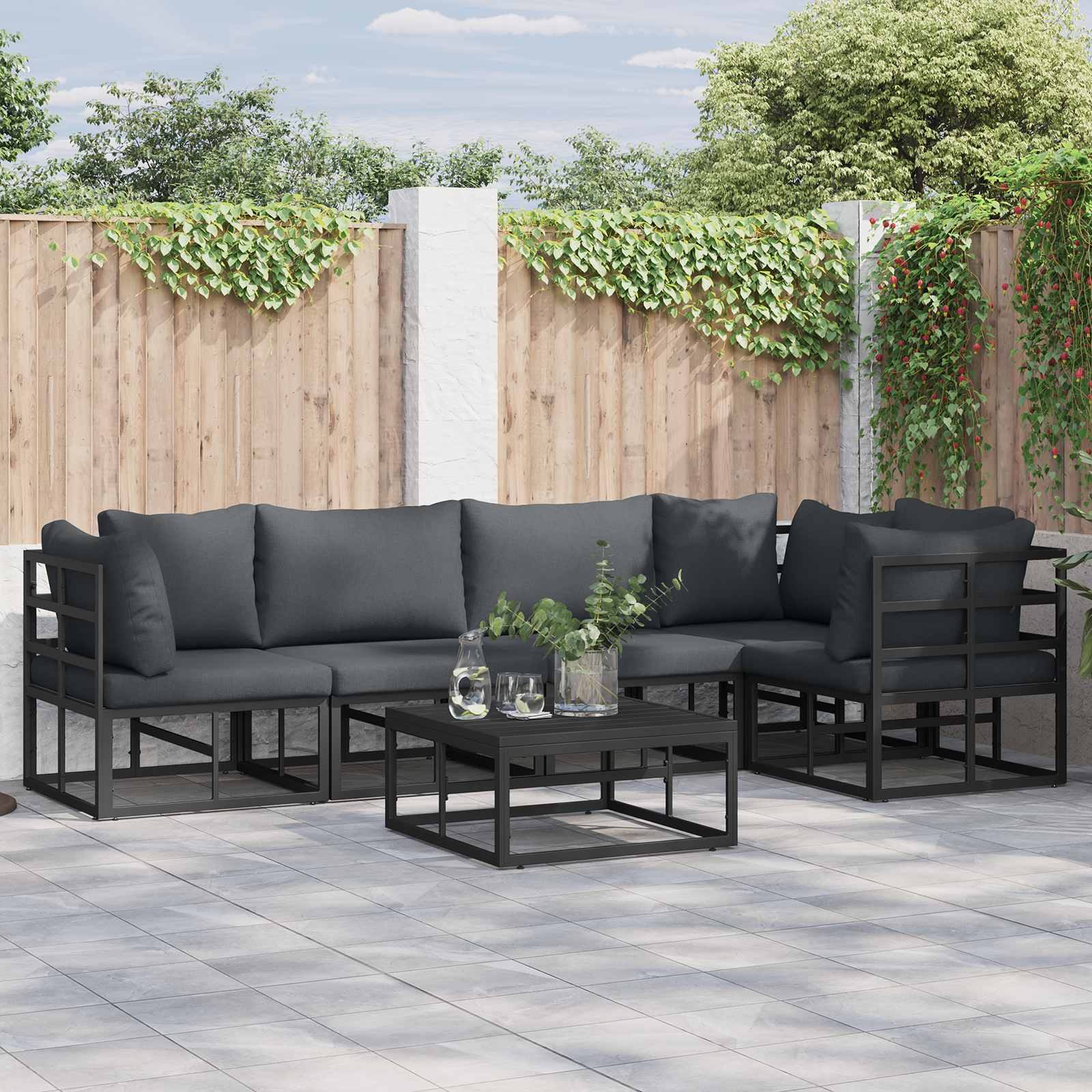 Garden Sofa Set With Cushion 6 Pcs Black Aluminium