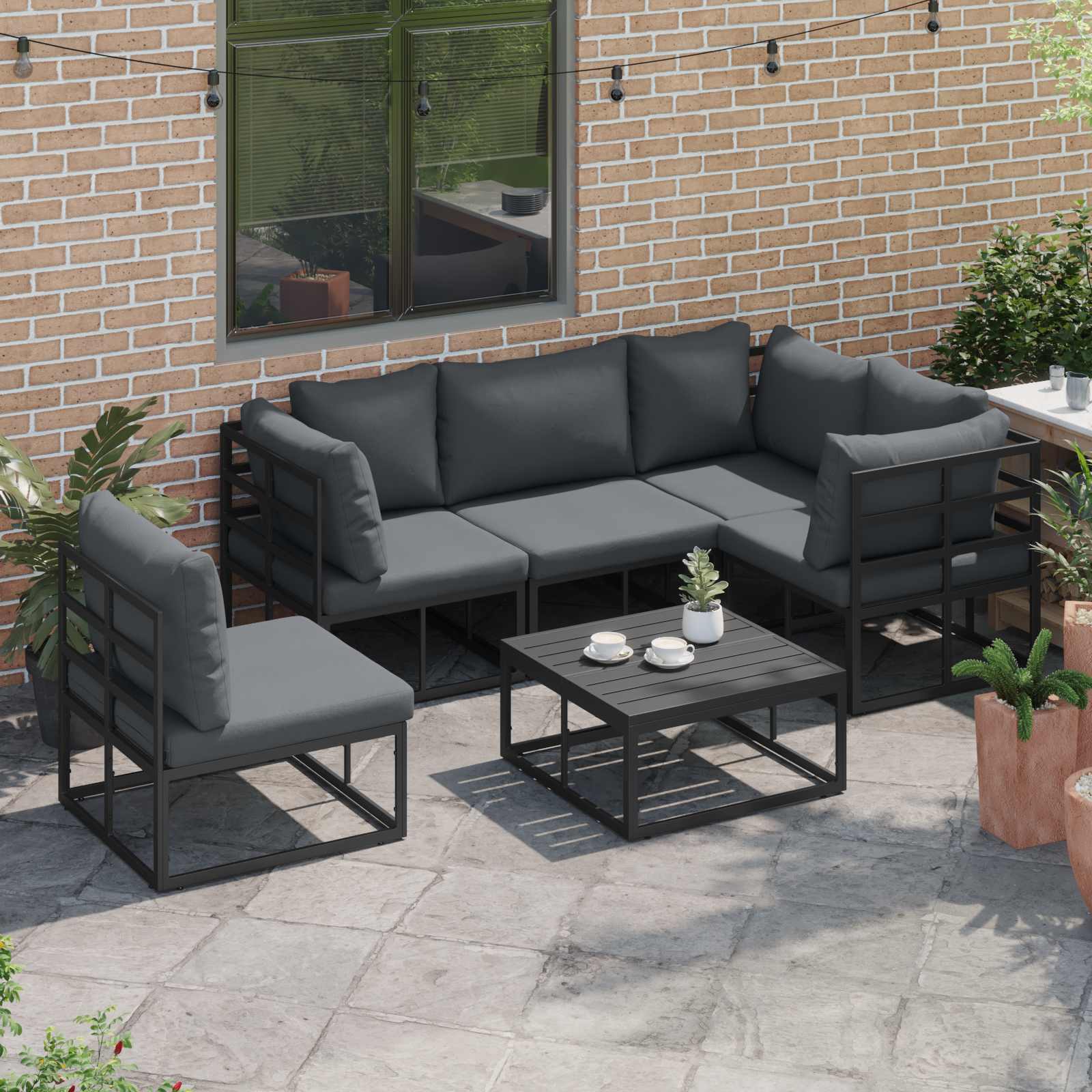 Garden Sofa Set With Cushion 6 Pcs Black Aluminium