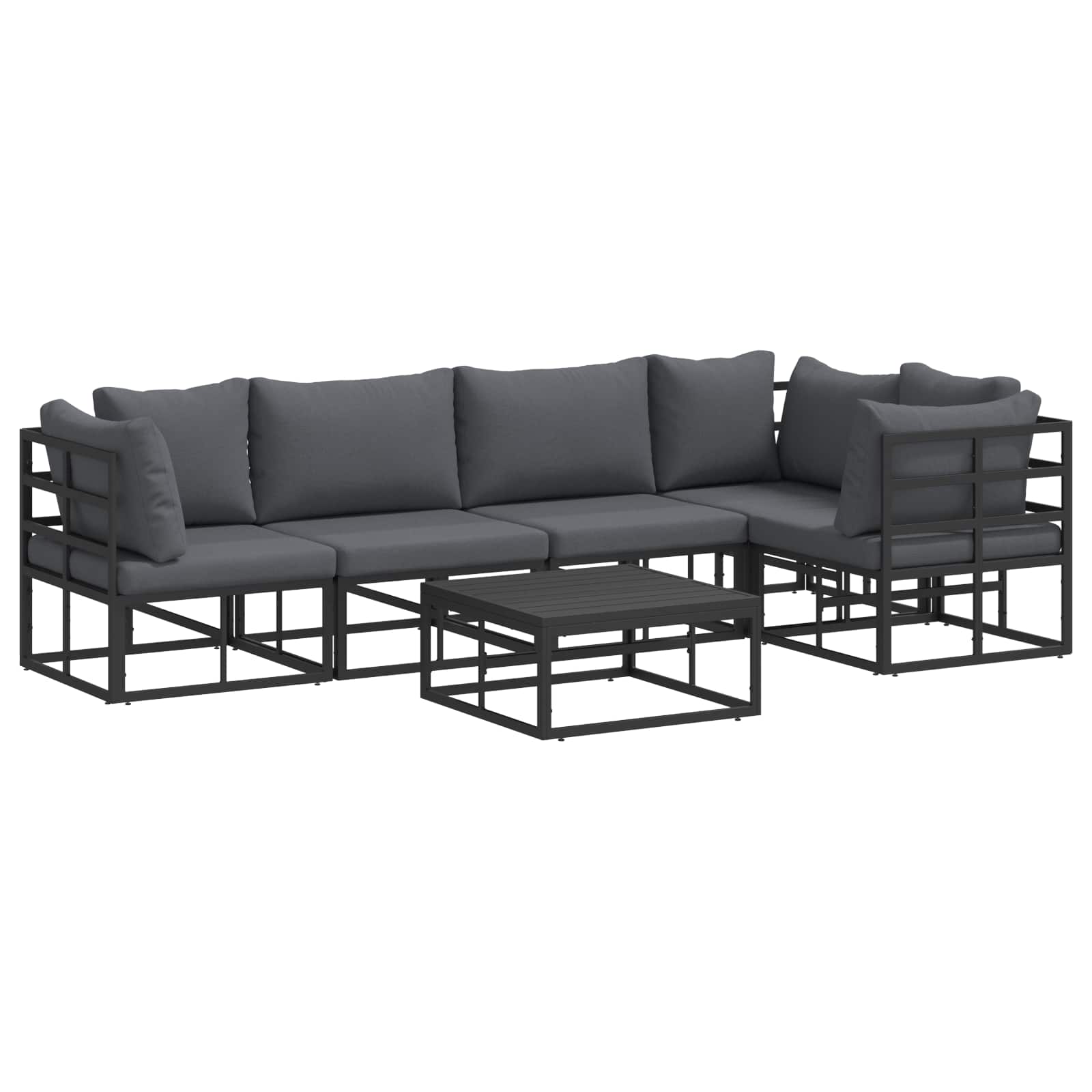 Garden Sofa Set With Cushion 6 Pcs Black Aluminium