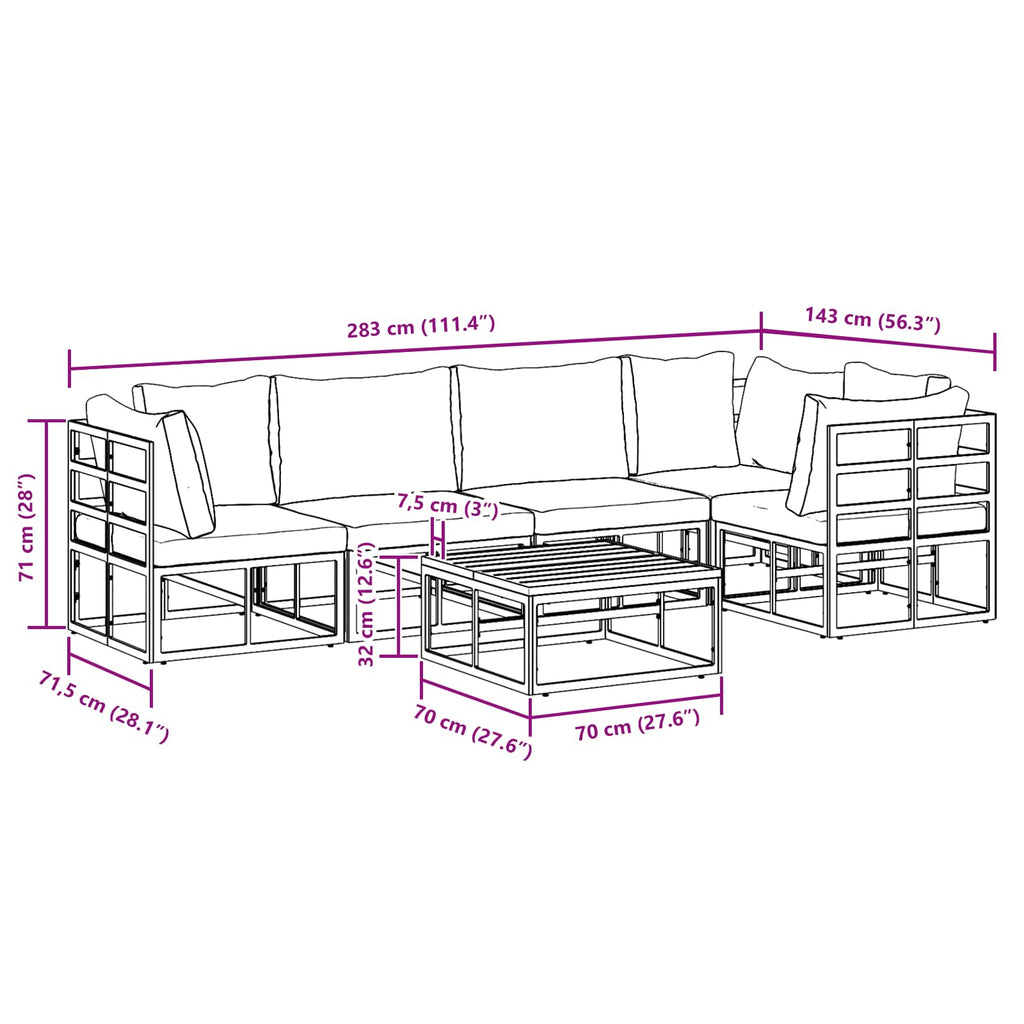 Garden Sofa Set With Cushion 6 Pcs Black Aluminium