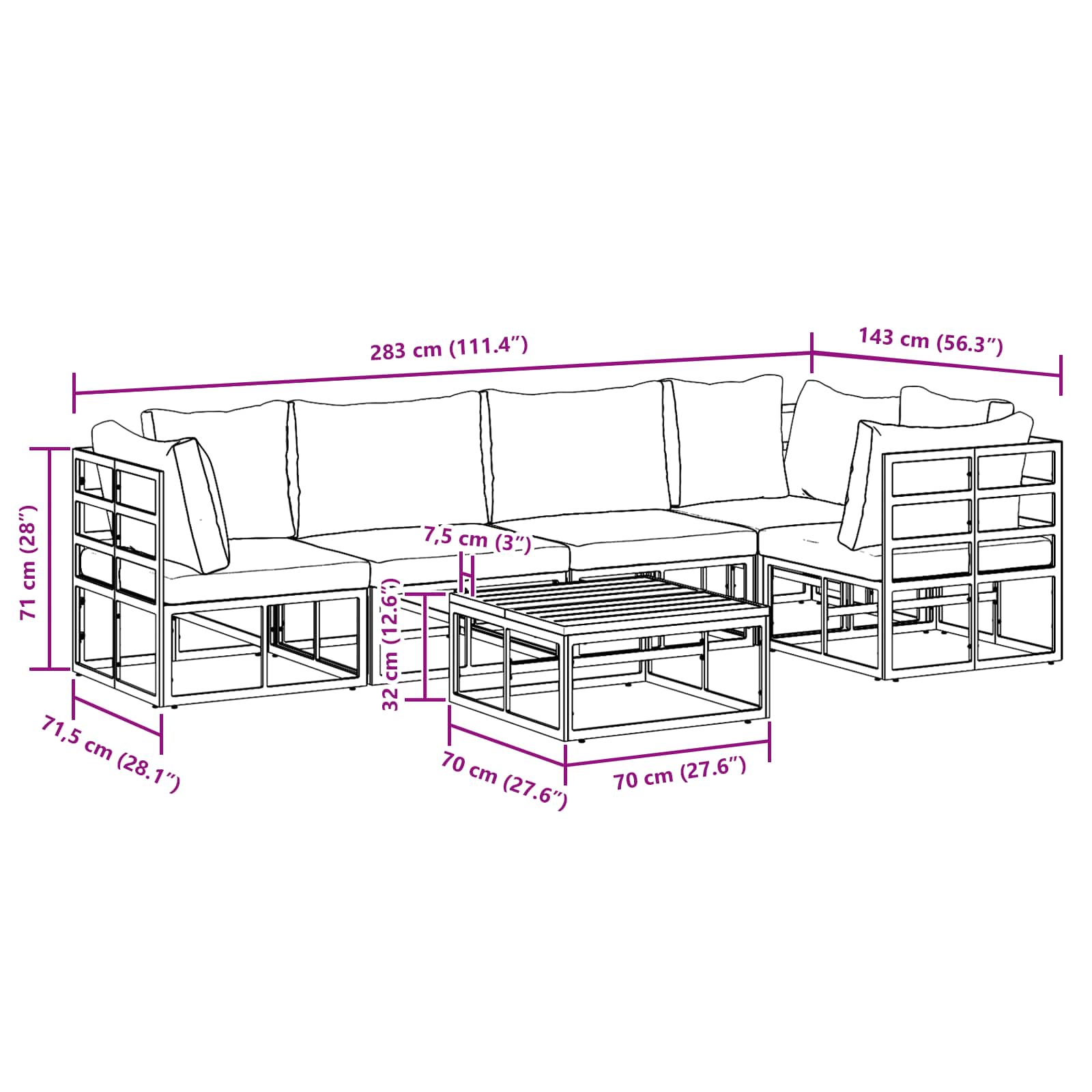 Garden Sofa Set With Cushion 6 Pcs Black Aluminium