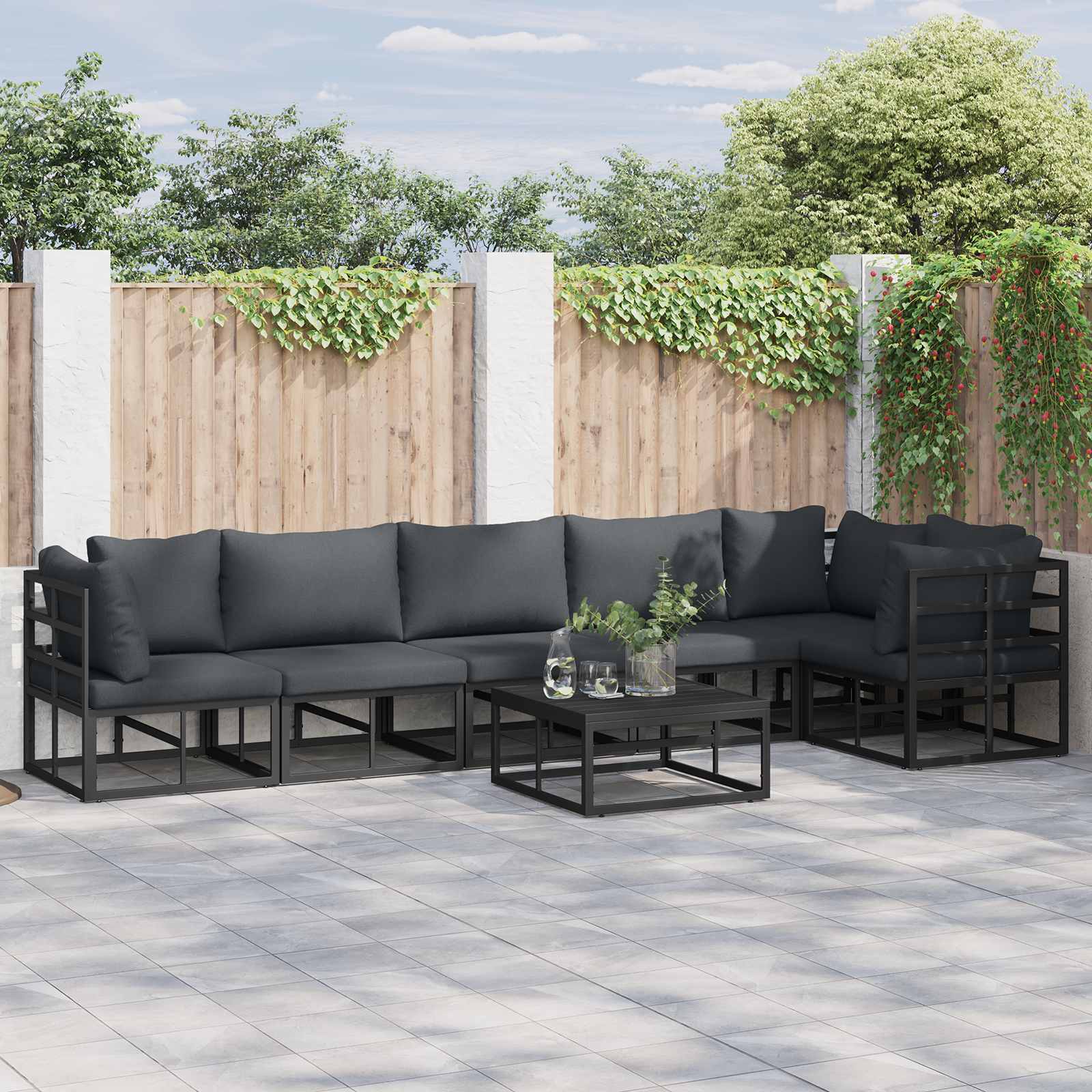 Garden Sofa Set With Cushion 7 Pcs Black Aluminium