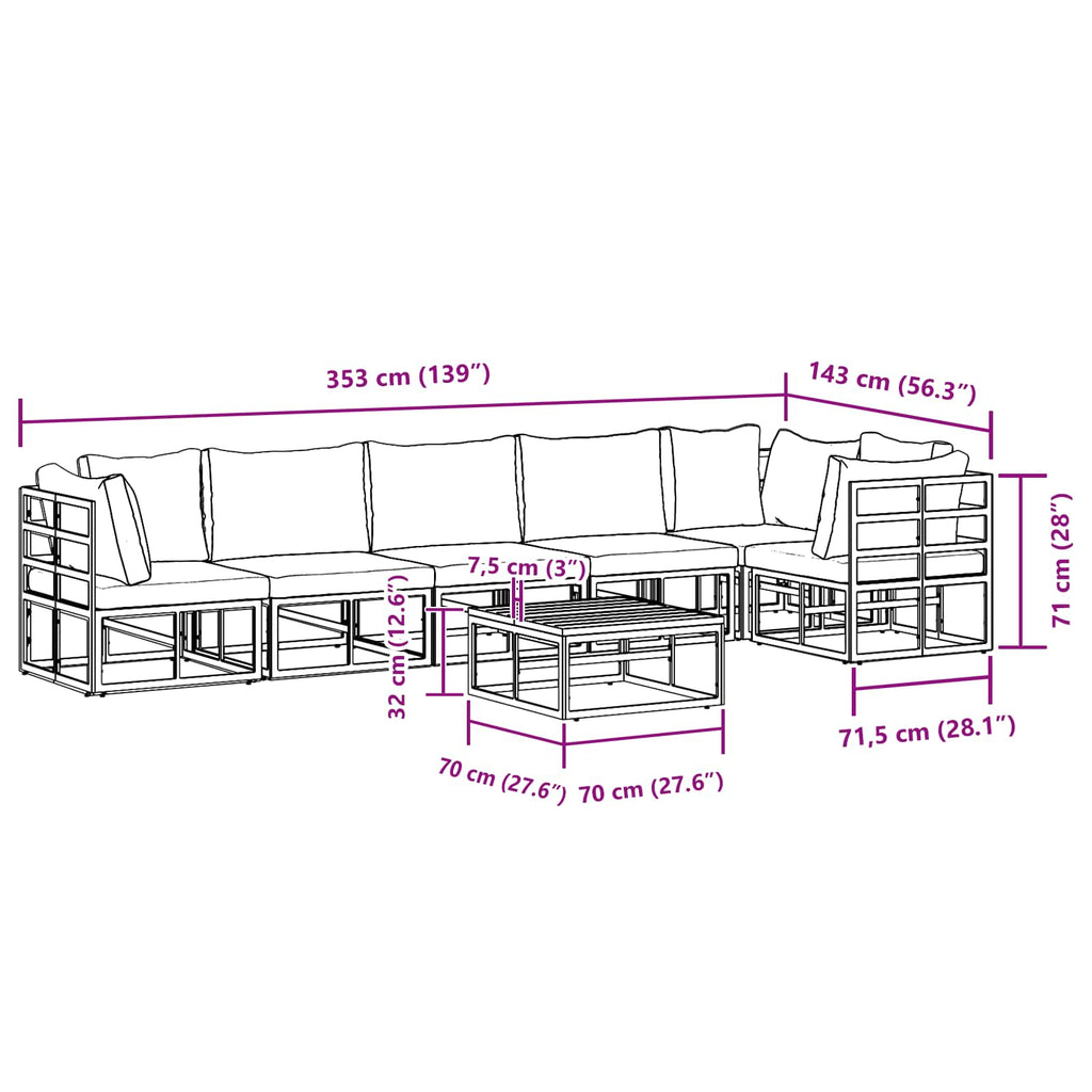 Garden Sofa Set With Cushion 7 Pcs Black Aluminium