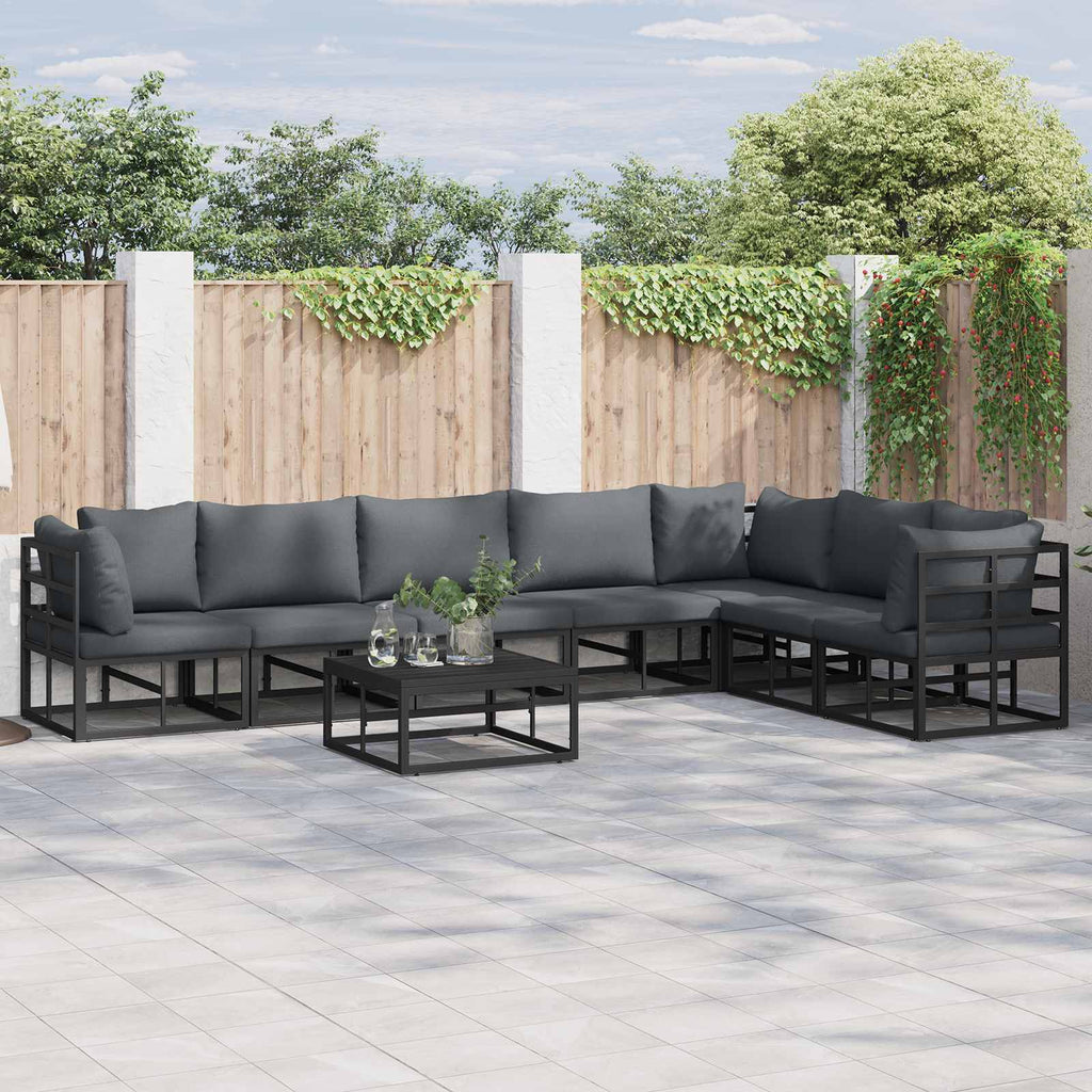 Garden Sofa Set With Cushion 8 Pcs Black Aluminium