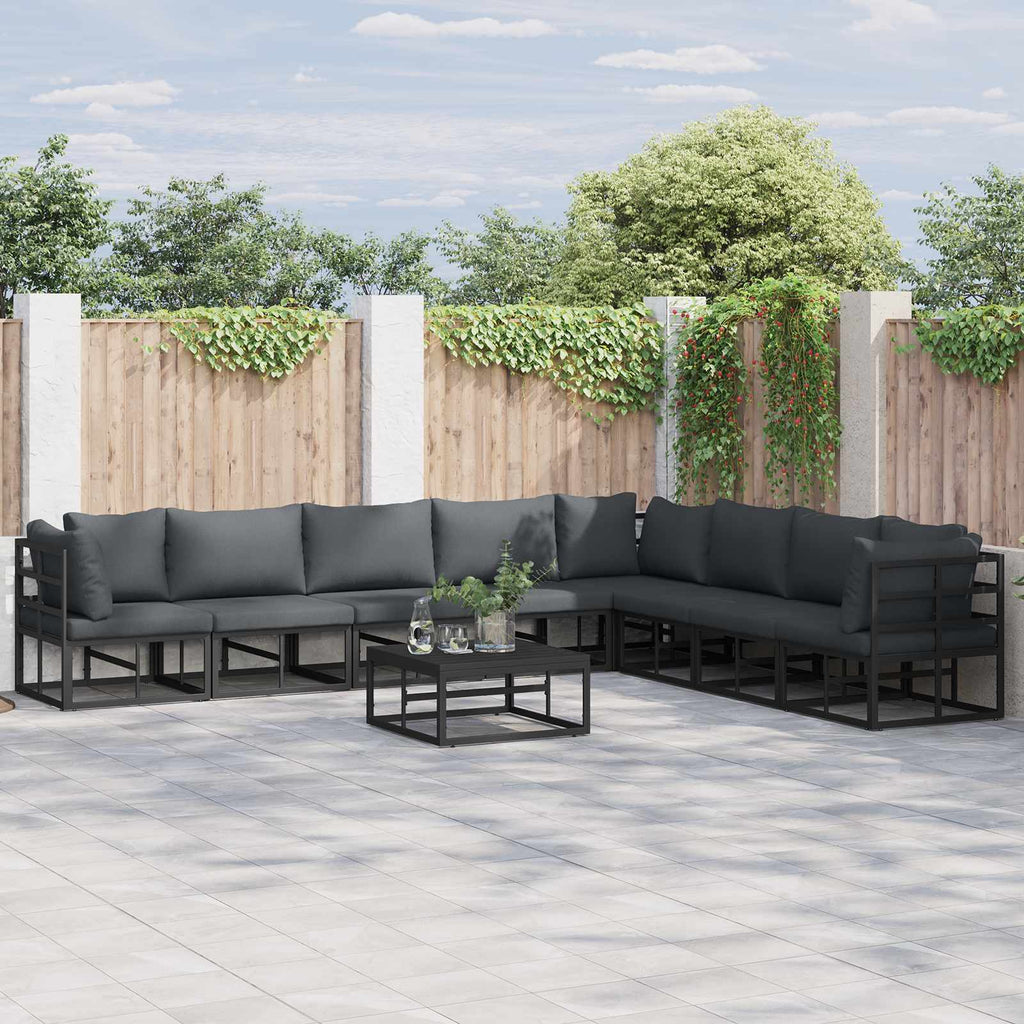 Garden Sofa Set With Cushion 9 Pcs Black Aluminium
