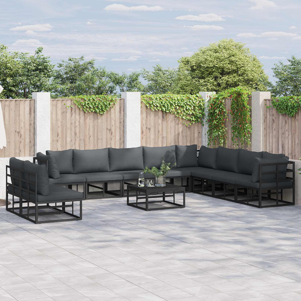 Outdoor Furniture Set Garden Sofa Cushion 11 Pcs Black Aluminium Adjustable With