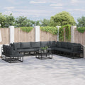 Outdoor Furniture Set Garden Sofa Cushion 11 Pcs Black Aluminium Adjustable With