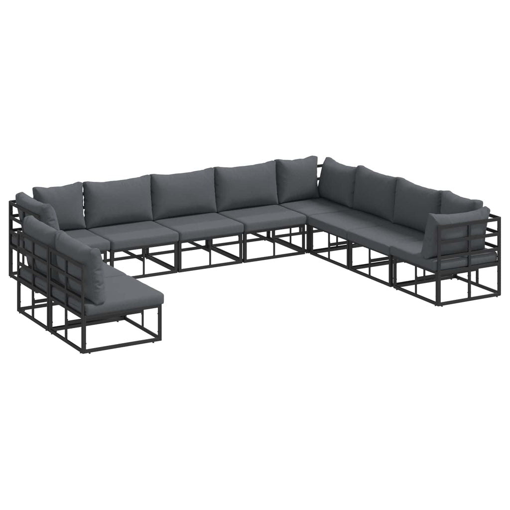Outdoor Furniture Set Garden Sofa Cushion 11 Pcs Black Aluminium Adjustable With