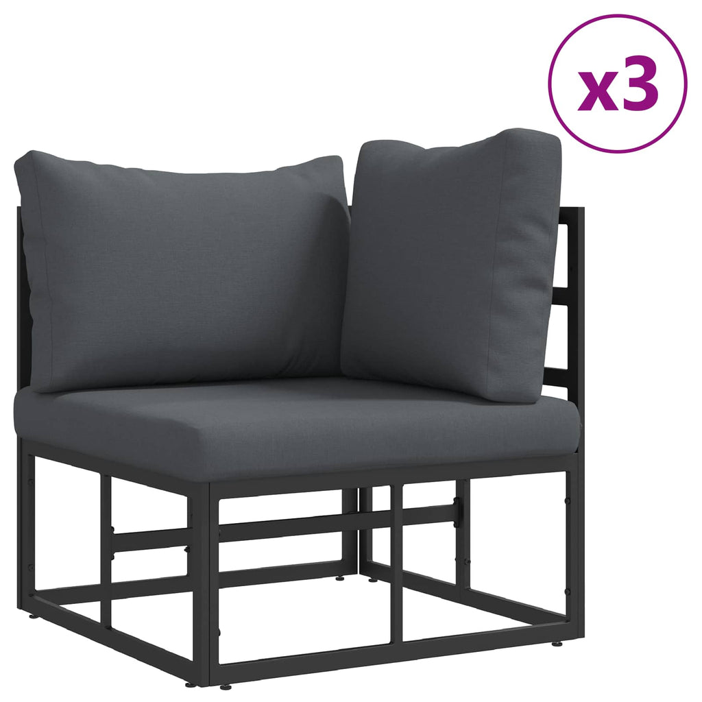 Outdoor Furniture Set Garden Sofa Cushion 11 Pcs Black Aluminium Adjustable With