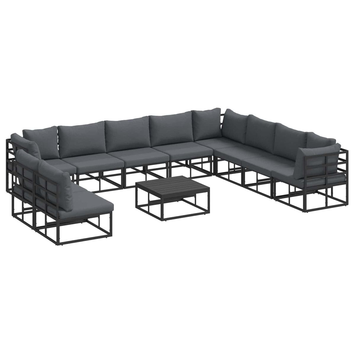 Outdoor Furniture Set Garden Sofa Cushion 11 Pcs Black Aluminium Adjustable With