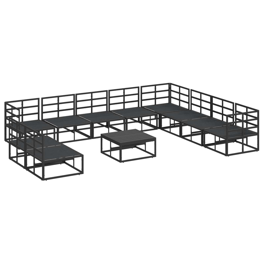 Outdoor Furniture Set Garden Sofa Cushion 11 Pcs Black Aluminium Adjustable With