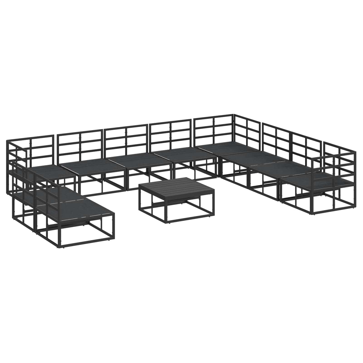 Outdoor Furniture Set Garden Sofa Cushion 11 Pcs Black Aluminium Adjustable With