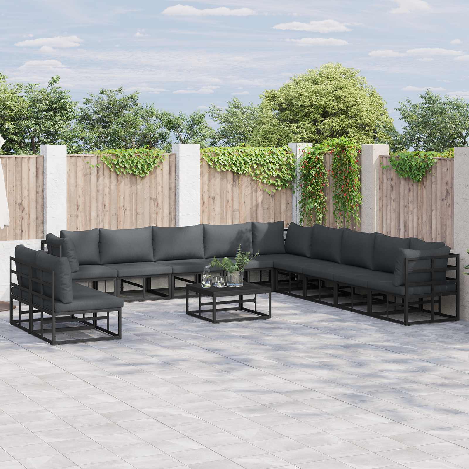 Garden Sofa Set With Cushion 11 Pcs Black Aluminium