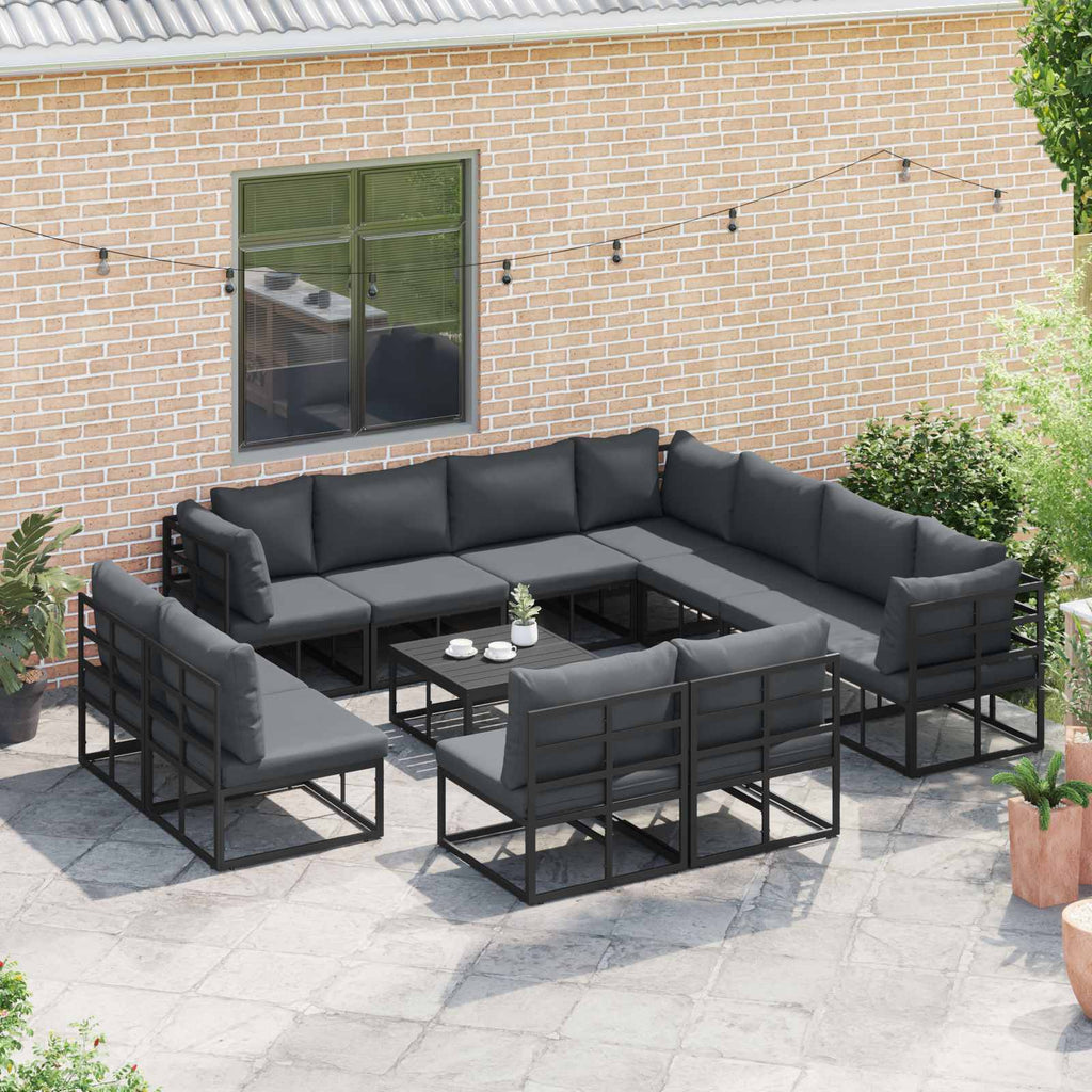Garden Sofa Set With Cushion 11 Pcs Black Aluminium
