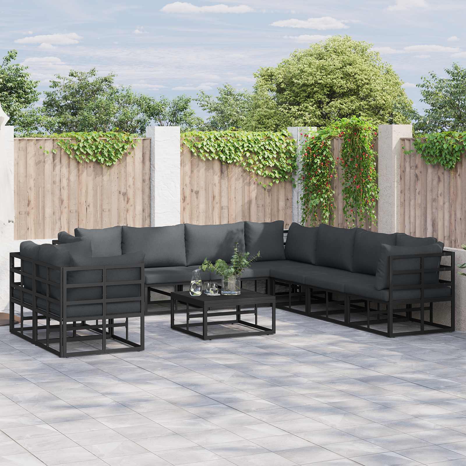 Garden Sofa Set With Cushion 10 Pcs Black Aluminium