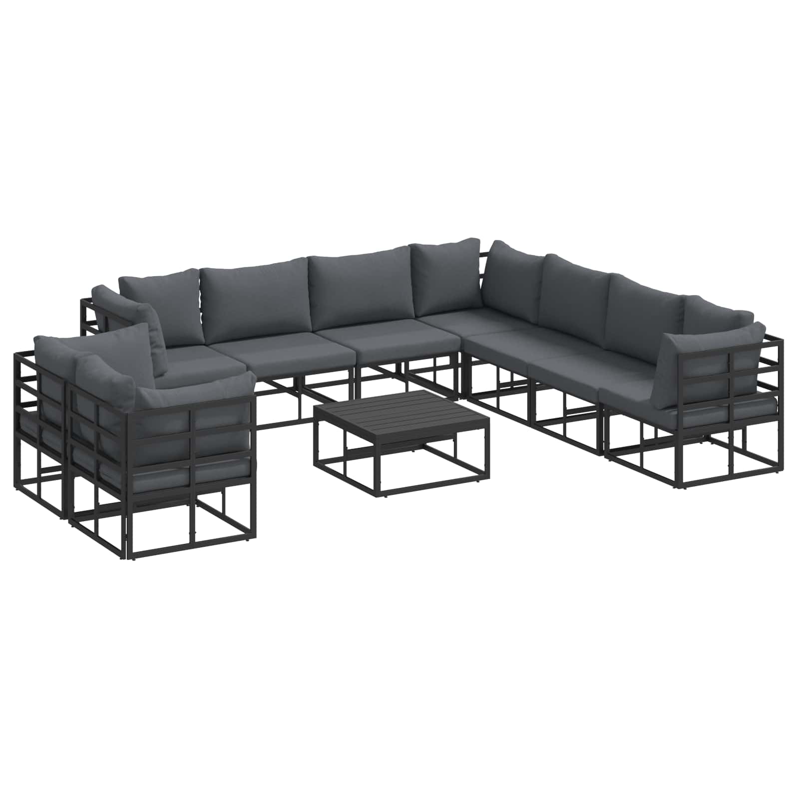 Garden Sofa Set With Cushion 10 Pcs Black Aluminium