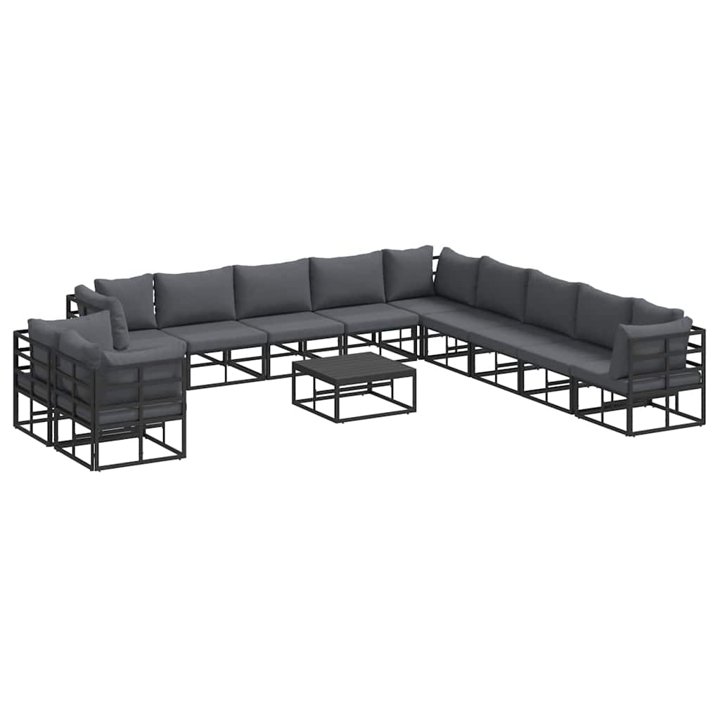 Garden Sofa Set With Cushion 12 Pcs Black Aluminium