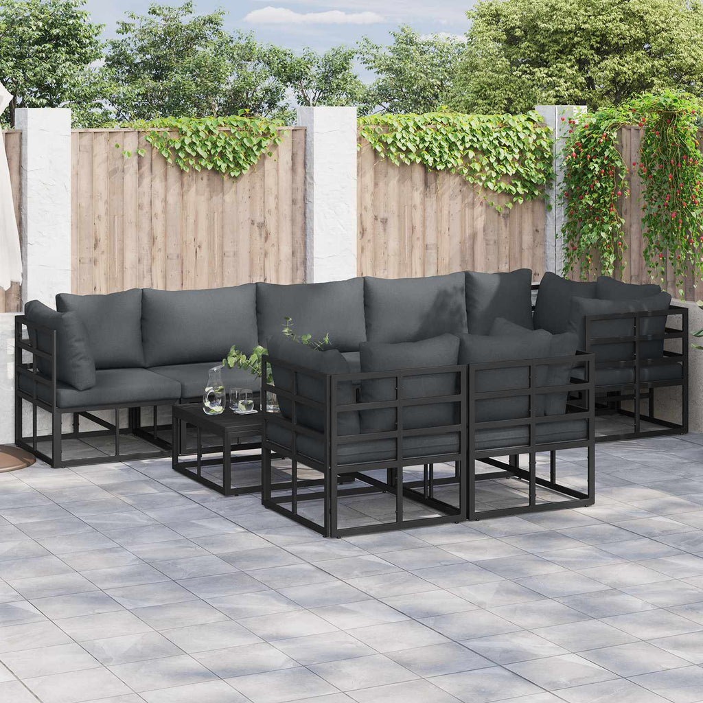 Garden Sofa Set With Cushion 9 Pcs Black Aluminium