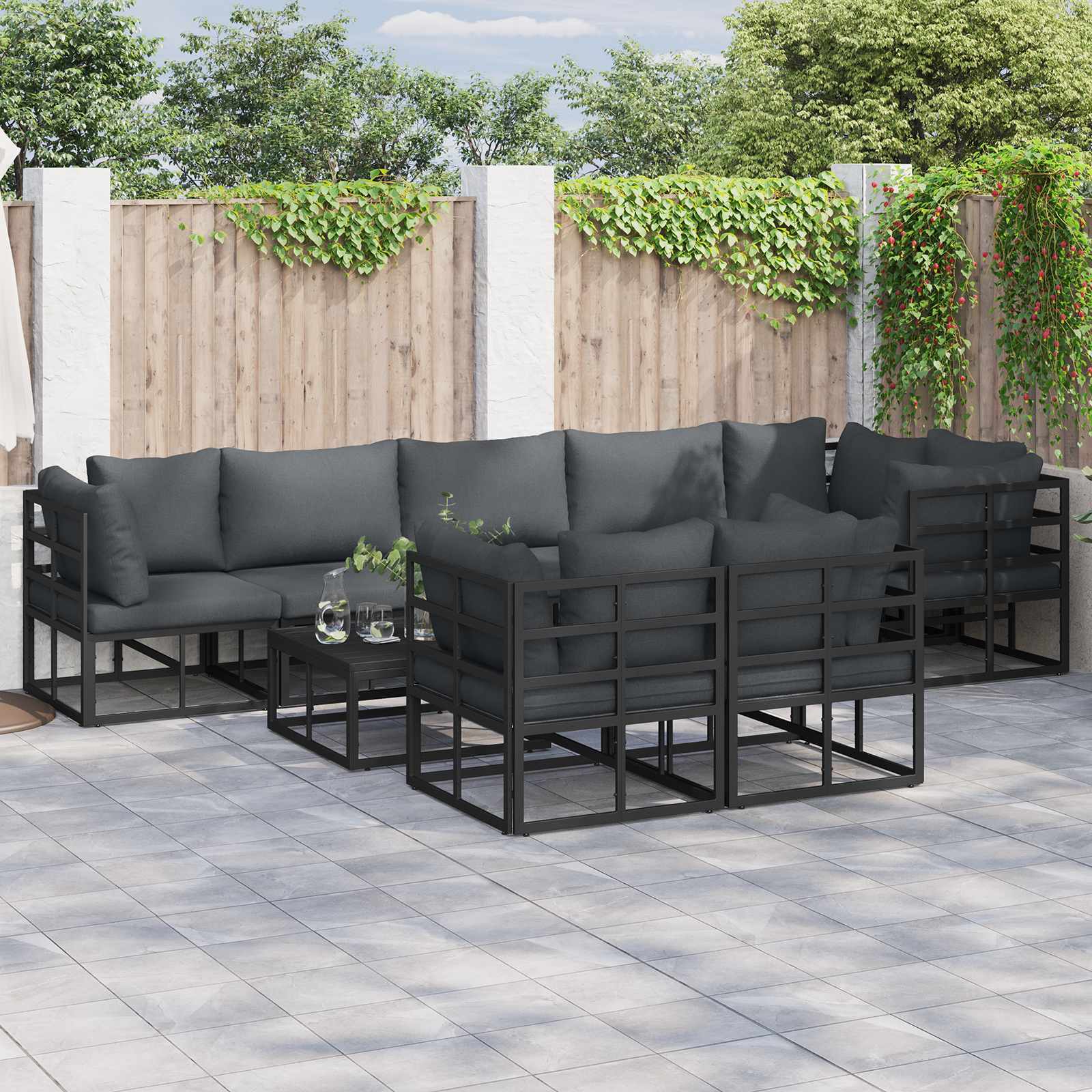 Garden Sofa Set With Cushion 9 Pcs Black Aluminium