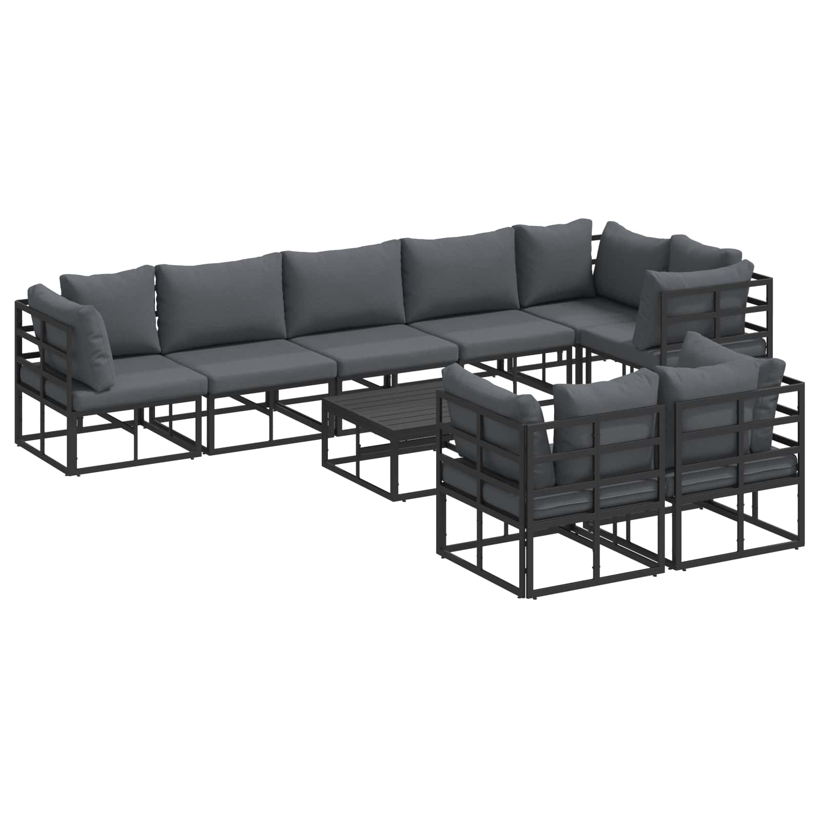 Garden Sofa Set With Cushion 9 Pcs Black Aluminium