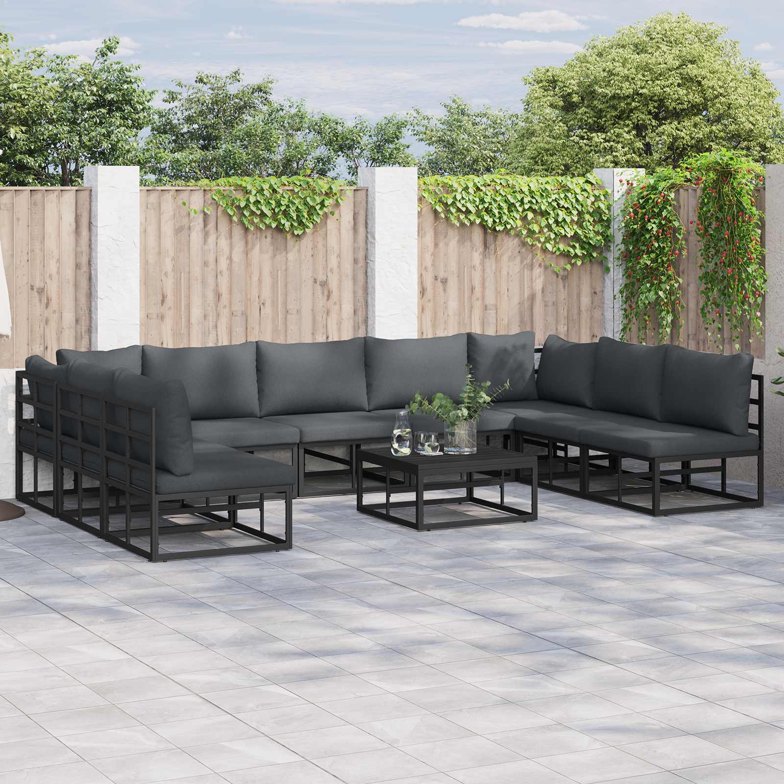 Garden Sofa Set With Cushion 10 Pcs Black Aluminium