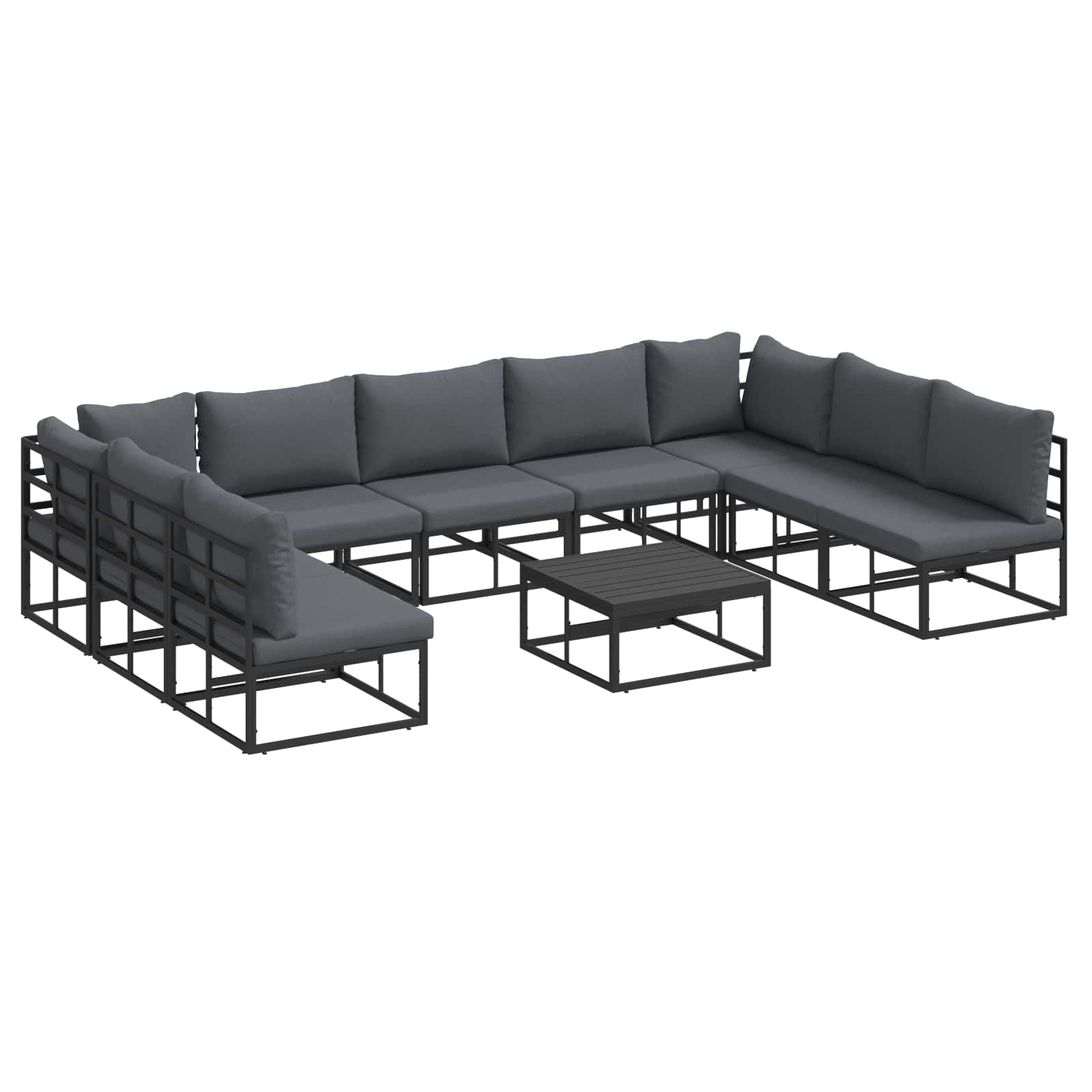 Garden Sofa Set With Cushion 10 Pcs Black Aluminium
