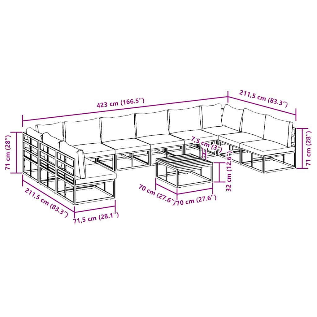 Garden Sofa Set With Cushion 11 Pcs Black Aluminium