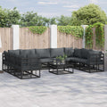 Garden Sofa Set With Cushion 10 Pcs Black Aluminium