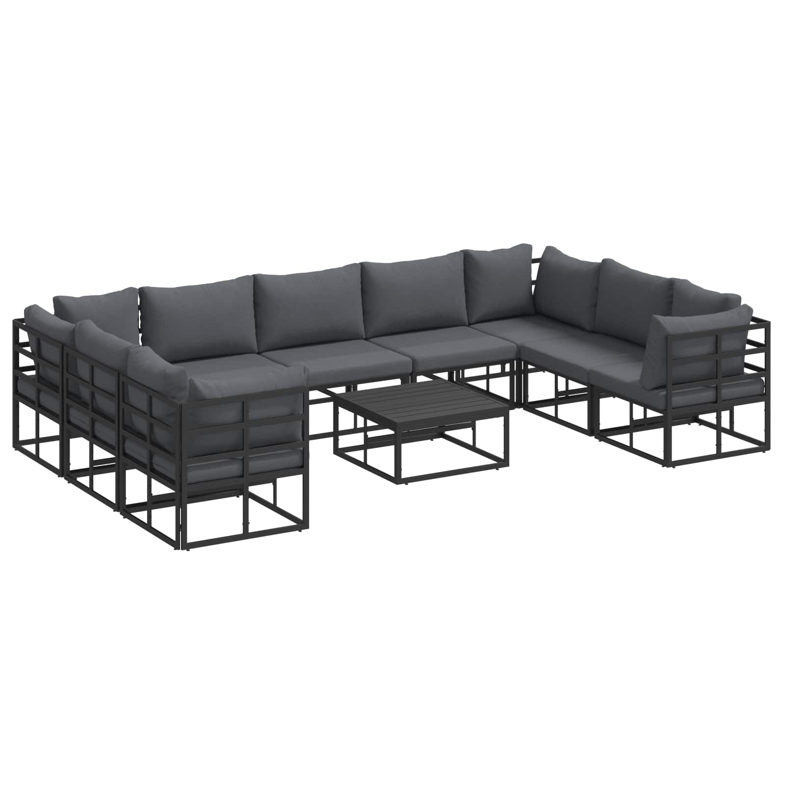 Garden Sofa Set With Cushion 10 Pcs Black Aluminium