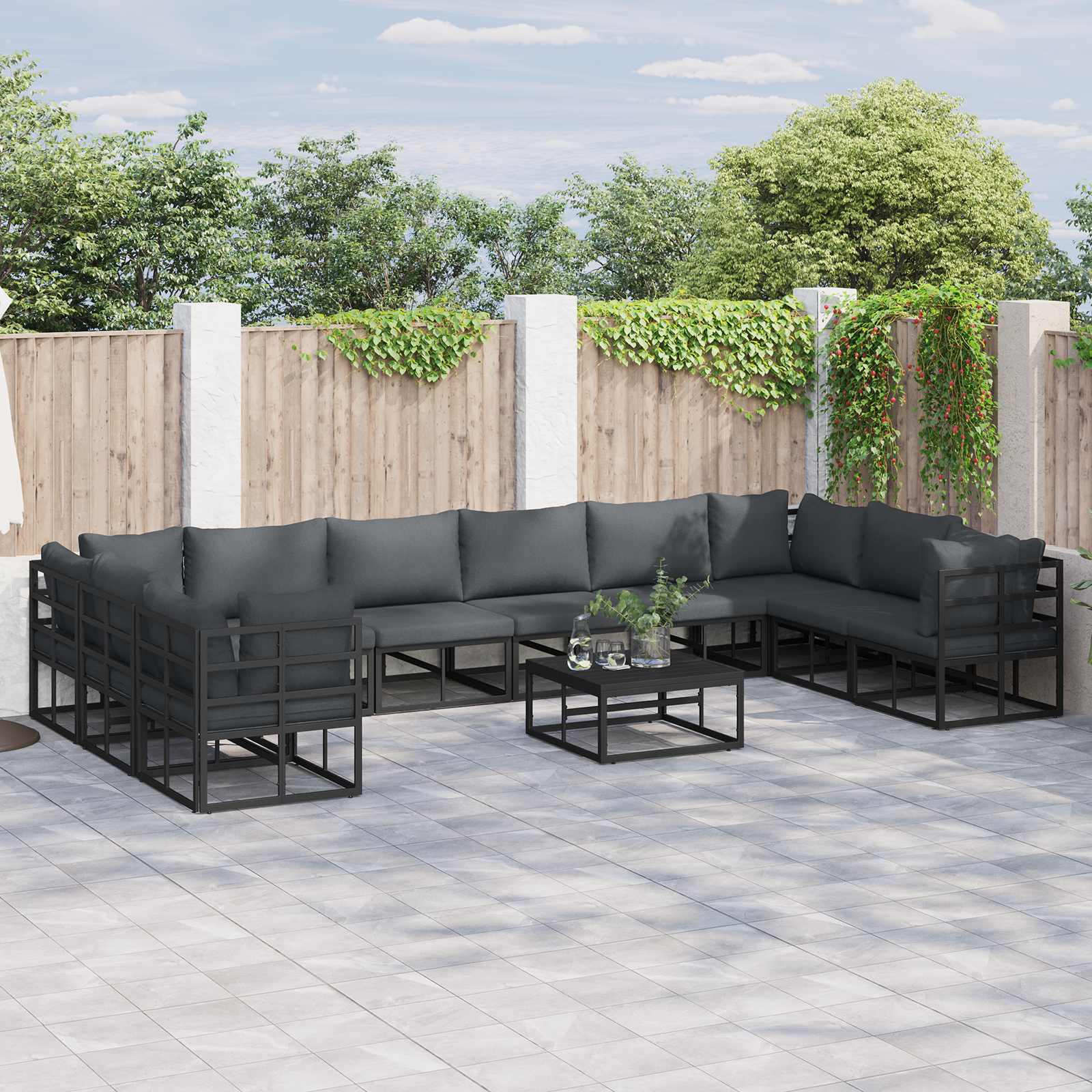 Garden Sofa Set With Cushion 10 Pcs Black Aluminium