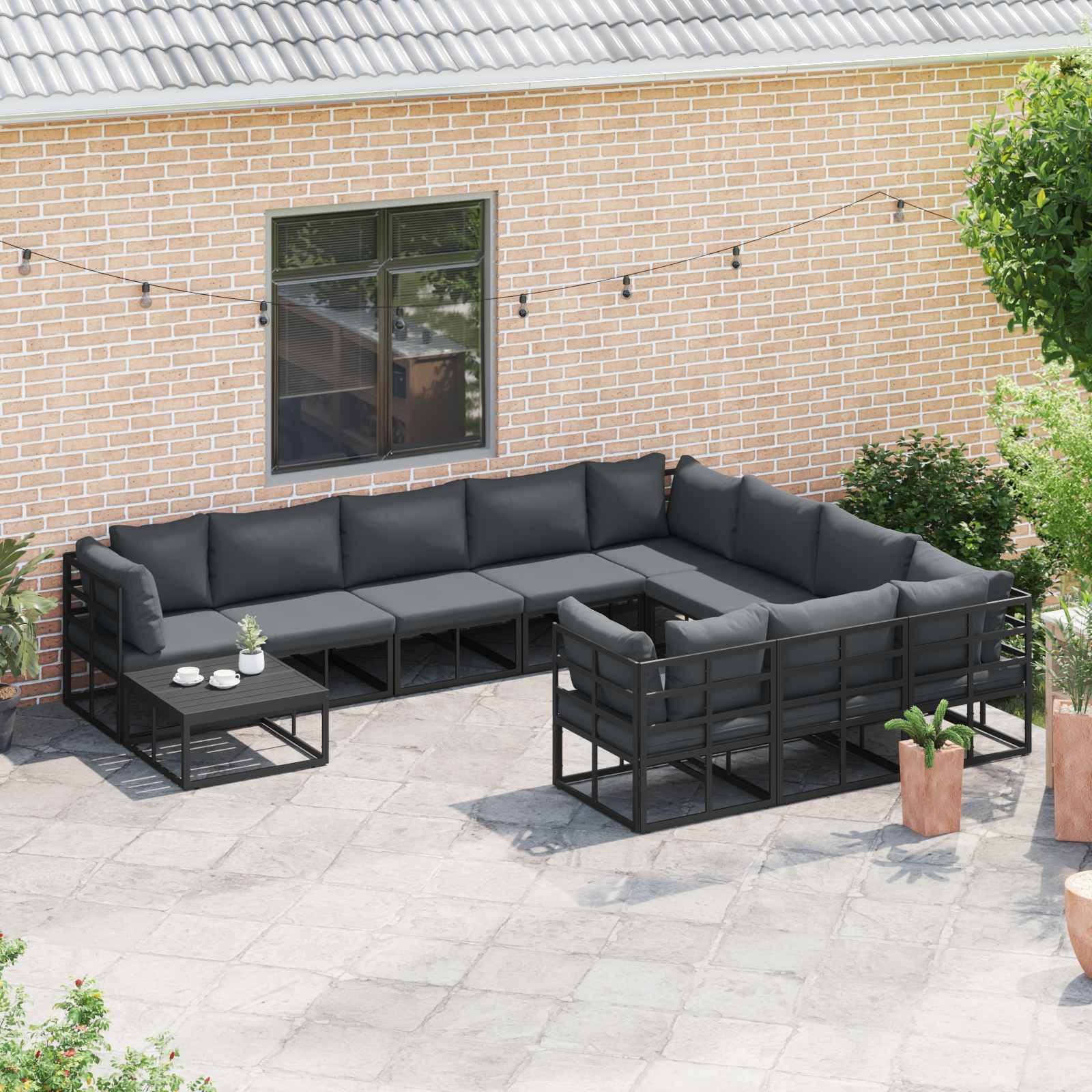 Garden Sofa Set With Cushion 10 Pcs Black Aluminium