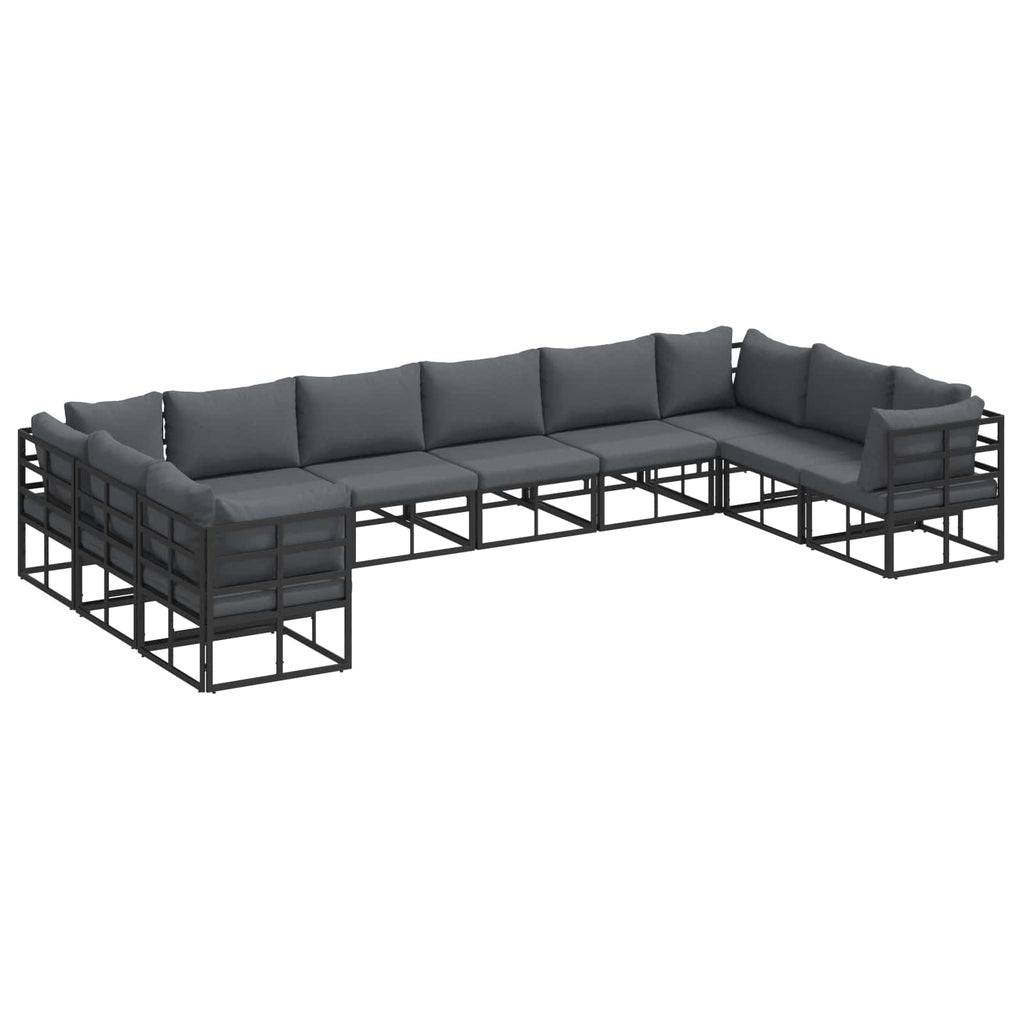Garden Sofa Set With Cushion 10 Pcs Black Aluminium