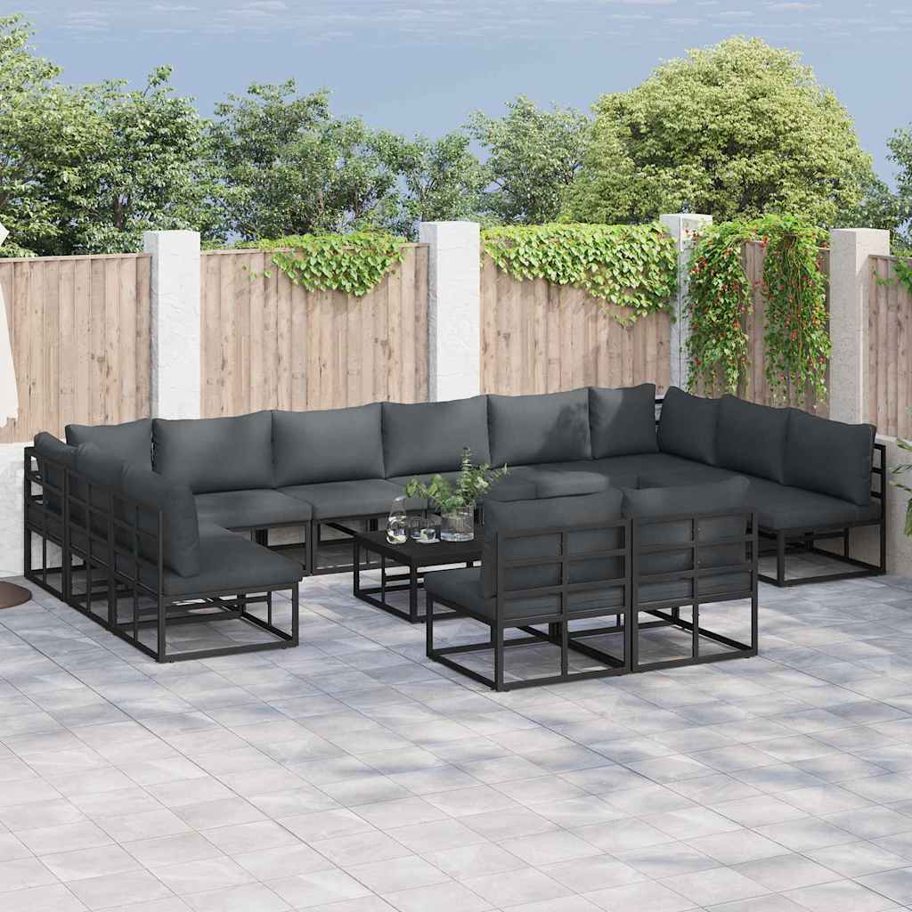 Garden Sofa Set With Cushion 12 Pcs Black Aluminium