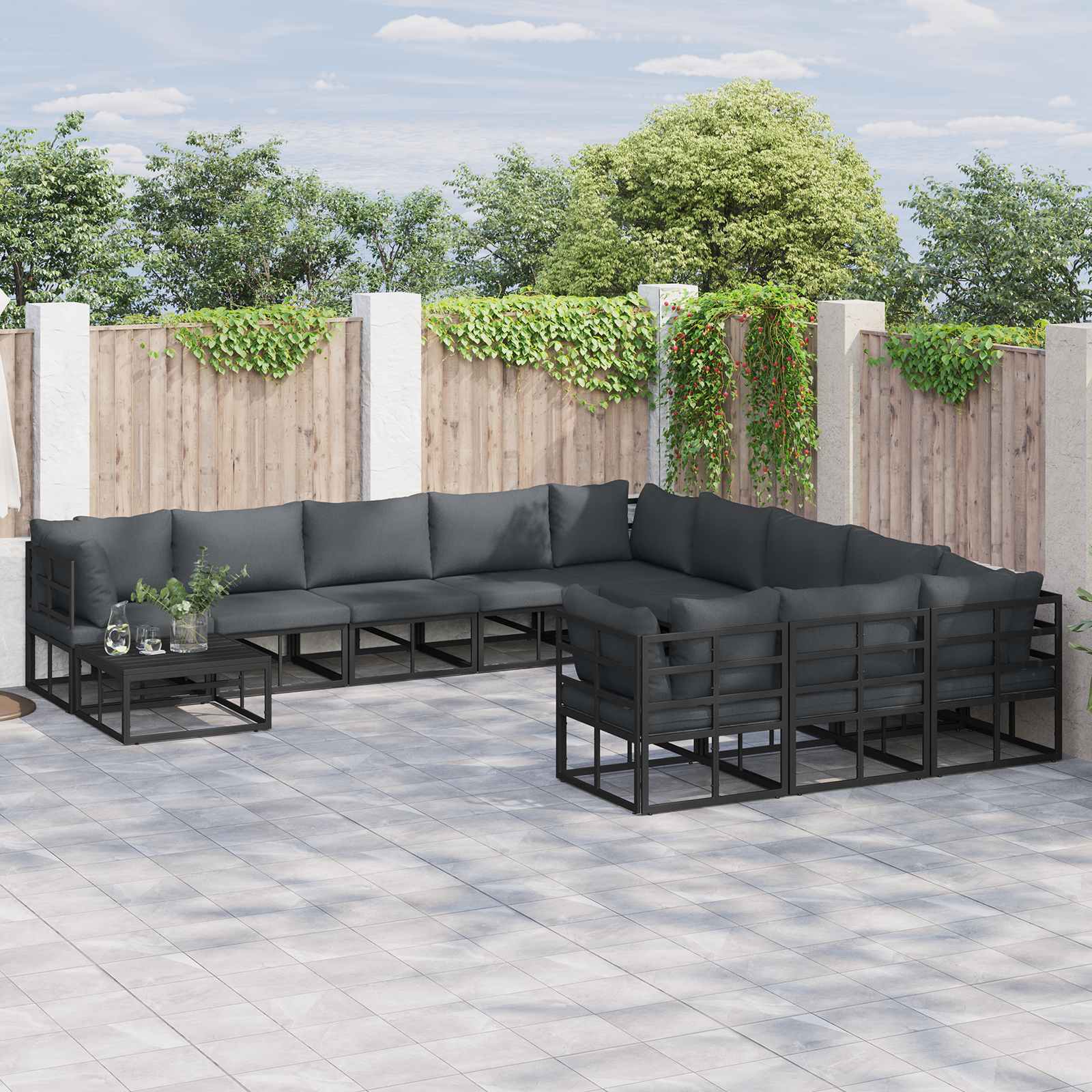 Garden Sofa Set With Cushion 11 Pcs Black Aluminium
