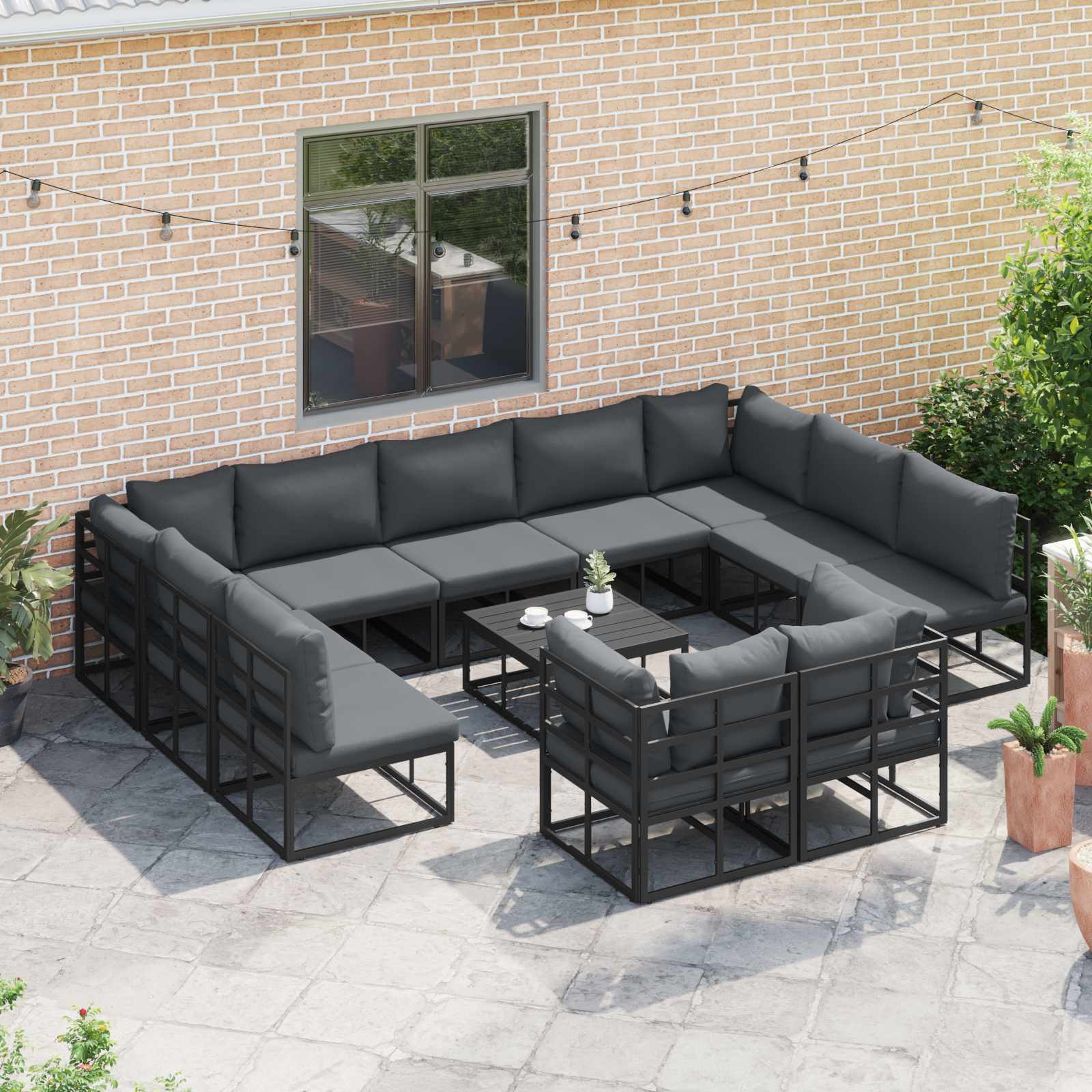 Garden Sofa Set With Cushion 11 Pcs Black Aluminium