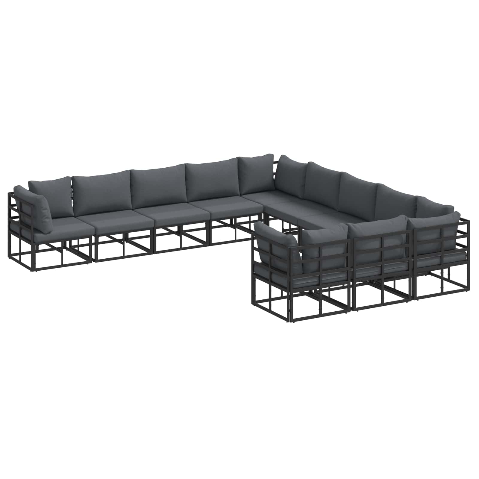 Garden Sofa Set With Cushion 11 Pcs Black Aluminium