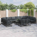 Outdoor Furniture Set Garden Sofa Cushion 12 Pcs Black Aluminium Adjustable LED